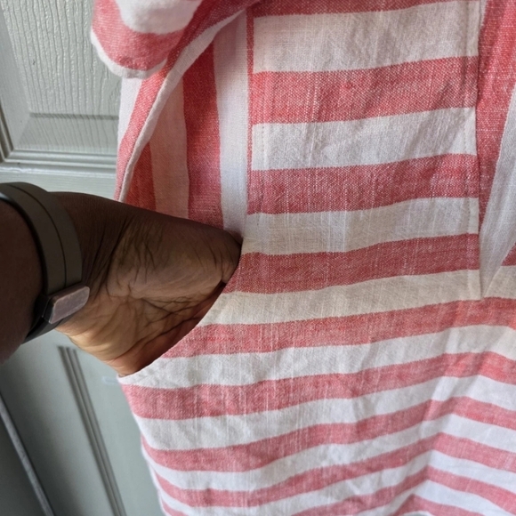 Soft Surroundings Women Linen Blend Top XS Cold Shoulder Striped Casual - Picture 8 of 14